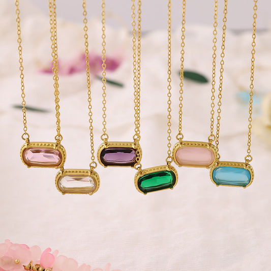 Oval Versatile Necklace For Women Square Pendant With Inlay