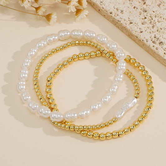 Niche Designer-style Pearl And Gold-bead Bracelet
