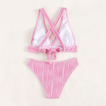 Womens Solid-Color Halterneck Strappy Two-Piece Swimsuit Sexy Womens Bikini