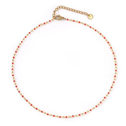Handmade Beaded Red And Gold Double-Layer Necklace