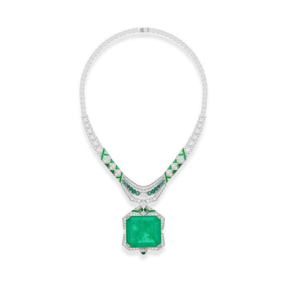Heavy Textured Gold-Plated Square Sugar Pendant Necklace With Emerald For Women