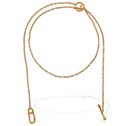 Japanese Style Minimalist Long Sweater Chain Necklace, Stainless Steel Pig Nose Pendant With OT Clasp, Fashion Simple Jewelry