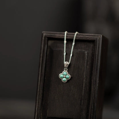 1 Piece 999 Sterling Silver Turquoise Clover Necklace, Fresh & Elegant, Perfect For Daily, Dating & Gifting, Ideal Valentine's Gift