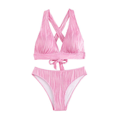 Womens Solid-Color Halterneck Strappy Two-Piece Swimsuit Sexy Womens Bikini