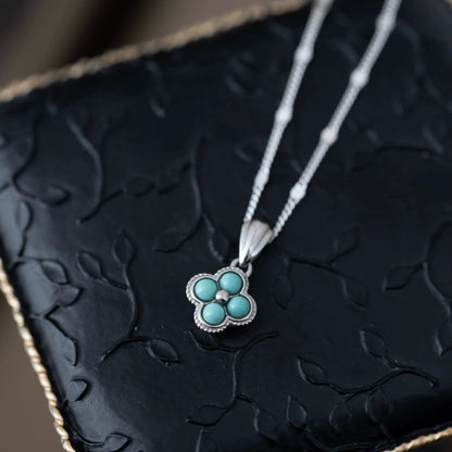 1 Piece 999 Sterling Silver Turquoise Clover Necklace, Fresh & Elegant, Perfect For Daily, Dating & Gifting, Ideal Valentine's Gift