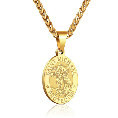 Double-Sided Portrait Medal Cross Stainless Steel Pendant Necklace For Men And Women
