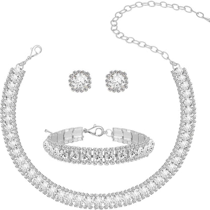 Diamond-Encrusted Sparkling Fashionable Office Lady Full-Covered Diamond Light-Luxury Necklace Set