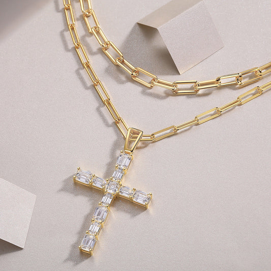 S925 Silver Moissanite Twin Light Luxury Minority Necklace Accessories For Women